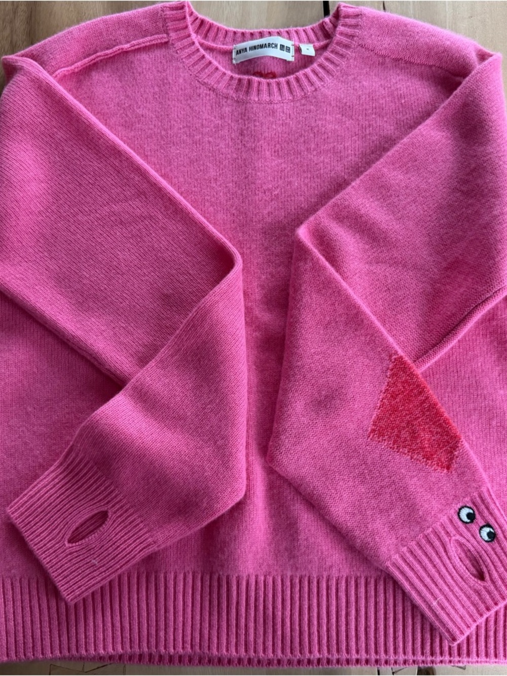 Uniqlo Pink Crewneck Sweater with Elbow Patch Detail